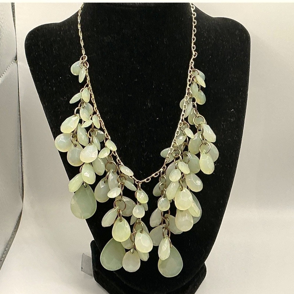 Natasha Beaded Waterfall Necklace Light Green Spring Teardrop Dangle Statement